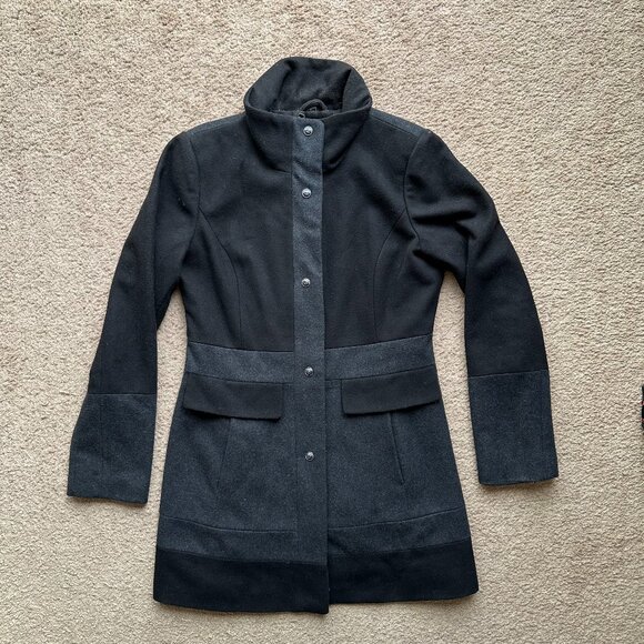 Guess Jacket Womens Medium Wool Blend Full Zip Mock Neck Black Pockets - Picture 1 of 12